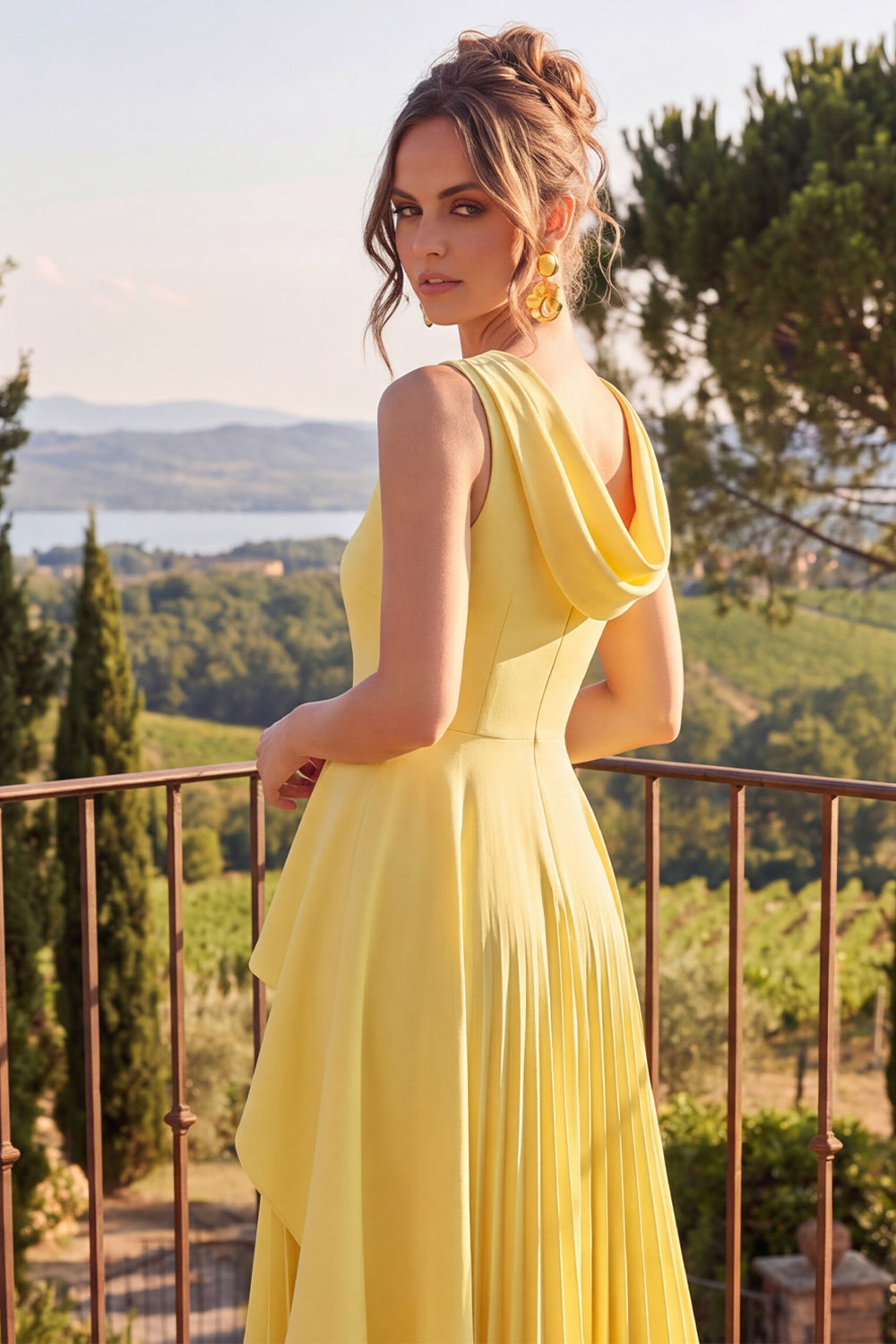 Wedtrend Women Yellow Wedding Guest Dress Pleated A Line Jewel Neck Tea  Party Dress  WEDTREND