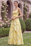 Yellow A Line Floral Bridesmaid Dress with Bow