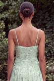 Sage A Line Floral Spaghetti Straps Wedding Guest Dress with Slit
