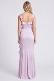 Lilac Mermaid Ruffle Square Neck Bridesmaid Dress with Slit