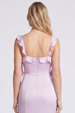 Lilac Mermaid Ruffle Square Neck Bridesmaid Dress with Slit