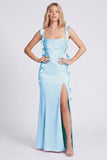 Lilac Mermaid Ruffle Square Neck Bridesmaid Dress with Slit