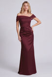 Olive Off the Shoulder Mermaid Satin Maxi Dress