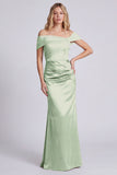 Olive Off the Shoulder Mermaid Satin Maxi Dress