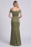 Olive Off the Shoulder Mermaid Satin Maxi Dress
