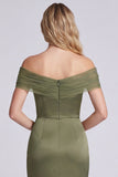 Olive Off the Shoulder Mermaid Satin Maxi Dress