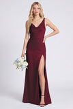 Satin Mermaid Eucalyptus Bridesmaid Dress with Slit