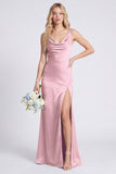Satin Mermaid Eucalyptus Bridesmaid Dress with Slit