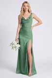 Satin Mermaid Eucalyptus Bridesmaid Dress with Slit