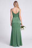Satin Mermaid Eucalyptus Bridesmaid Dress with Slit