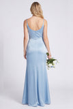 Satin Mermaid Eucalyptus Bridesmaid Dress with Slit