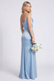 Satin Mermaid Eucalyptus Bridesmaid Dress with Slit