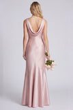 Eucalyptus Mermaid Cowl Neck Satin Long Bridesmaid Dress