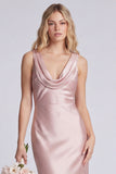 Eucalyptus Mermaid Cowl Neck Satin Long Bridesmaid Dress