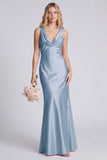 Eucalyptus Mermaid Cowl Neck Satin Long Bridesmaid Dress