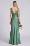 Eucalyptus Mermaid Cowl Neck Satin Long Bridesmaid Dress