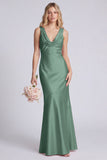 Eucalyptus Mermaid Cowl Neck Satin Long Bridesmaid Dress