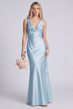 Eucalyptus Mermaid Cowl Neck Satin Long Bridesmaid Dress