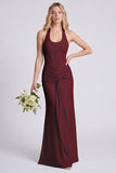 Light Blue Halter Ruched Mermaid Corset Bridesmaid Dress