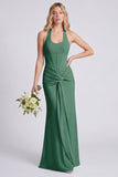 Light Blue Halter Ruched Mermaid Corset Bridesmaid Dress