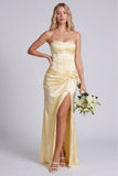 Strapless Daffodil Corset Mermaid Bridesmaid Dress with Slit