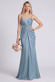 Dusty Rose Ruched Spaghetti Straps Mermaid Bridesmaid Dress