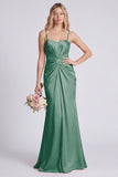 Dusty Rose Ruched Spaghetti Straps Mermaid Bridesmaid Dress