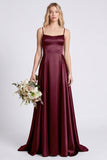 Olive A Line Spaghetti Straps Satin Bridesmaid Dress