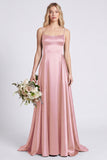 Olive A Line Spaghetti Straps Satin Bridesmaid Dress