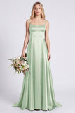 Olive A Line Spaghetti Straps Satin Bridesmaid Dress