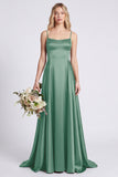 Olive A Line Spaghetti Straps Satin Bridesmaid Dress