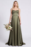 Olive A Line Spaghetti Straps Satin Bridesmaid Dress