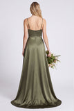 Olive A Line Spaghetti Straps Satin Bridesmaid Dress