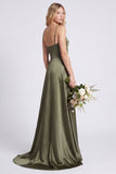 Olive A Line Spaghetti Straps Satin Bridesmaid Dress