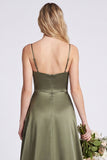 Olive A Line Spaghetti Straps Satin Bridesmaid Dress