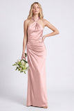 Green Halter Mermaid Ruched Long Bridesmaid Dress