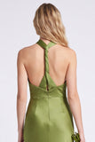 Green Halter Mermaid Ruched Long Bridesmaid Dress