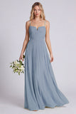 Dusty Sage A Line Spaghetti Straps Chiffon Bridesmaid Dress