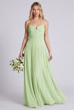 Dusty Sage A Line Spaghetti Straps Chiffon Bridesmaid Dress