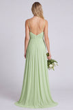 Dusty Sage A Line Spaghetti Straps Chiffon Bridesmaid Dress