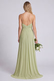 Dusty Sage A Line Spaghetti Straps Chiffon Bridesmaid Dress