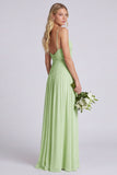 Dusty Sage A Line Spaghetti Straps Chiffon Bridesmaid Dress
