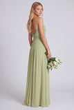 Dusty Sage A Line Spaghetti Straps Chiffon Bridesmaid Dress