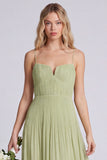 Dusty Sage A Line Spaghetti Straps Chiffon Bridesmaid Dress