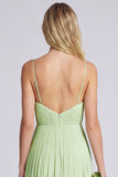 Dusty Sage A Line Spaghetti Straps Chiffon Bridesmaid Dress