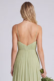 Dusty Sage A Line Spaghetti Straps Chiffon Bridesmaid Dress