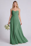 Dusty Sage A Line Spaghetti Straps Chiffon Bridesmaid Dress