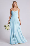 Dusty Sage A Line Spaghetti Straps Chiffon Bridesmaid Dress