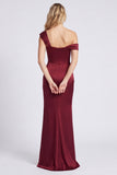 Off the Shoulder Mermaid Satin Burgundy Bridesmaid Dress with Slit