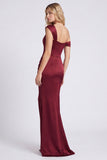 Off the Shoulder Mermaid Satin Burgundy Bridesmaid Dress with Slit